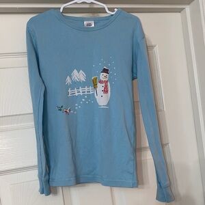 Mini Boden Blue Snowman Pajama Top. Size 10